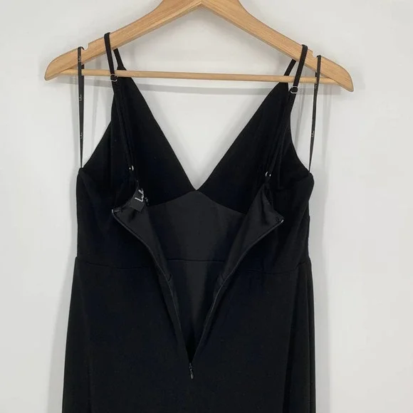 Lulus V Neck Spaghetti Strap Stretch Crepe Maxi Dress Bridesmaid Gown, Black - Picture 6 of 9